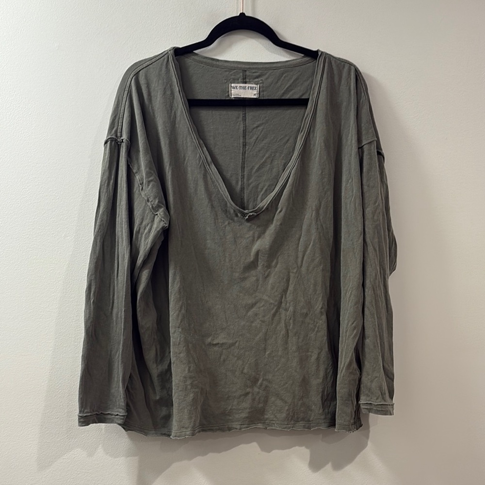Free People | We The Free Nina‎ V Neck Olive Long Sleeve Tee